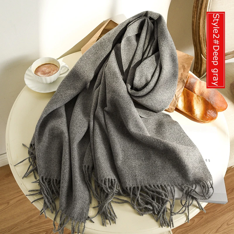 Style2 Deep Gray Высокое качество кашемировые шарфы женские новые зимние плотные теплые мягкие пашмины Шали Обертывания Твердые женские шерстяные длинные шарфы с кисточками - Цвет: Style2 Deep Gray
