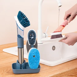 Kitchen Cleaning Brush 4 In 1 Removable Diashwashing Sponge Silicone Head Long Handle Cleaning Tool For Kitchen Utensils Gadgets