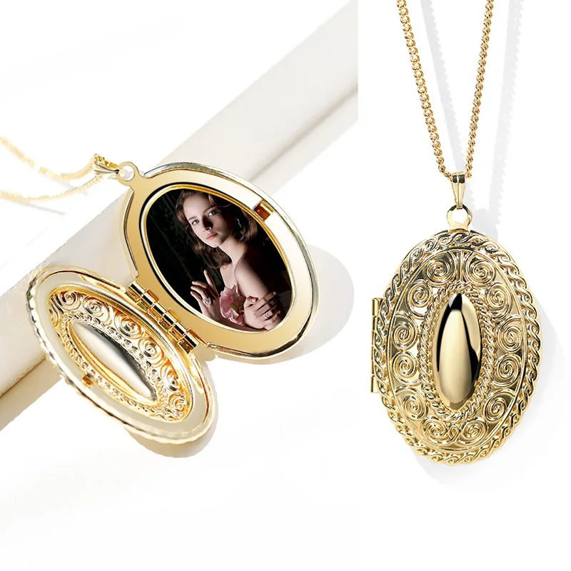 

Magic Ikery Elegant Flower Oval Photo Locket Pendant Necklace Memory Floating Locket Necklace Foor Women Jewelry YT-A382