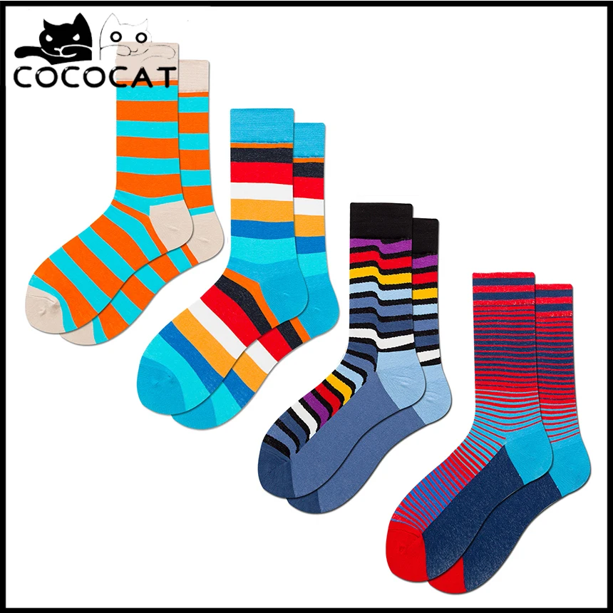 

COCOCAT Colorful Stripes Happy Socks Men Fashion Cotton Striped Rainbow Casual Men's Crew Sockken Street Hip Hop Women Sox