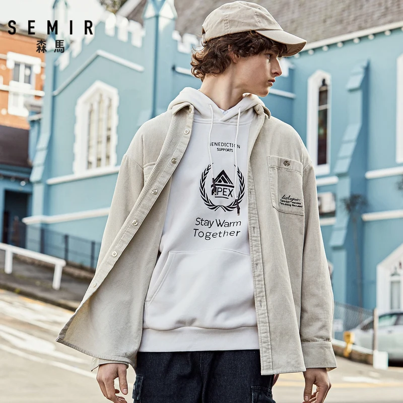 SEMIR рубашка с длинным рукавом мужская зимняя новая Вельветовая теплая хлопковая Свободная Повседневная рубашка вышитые топы для мужчин