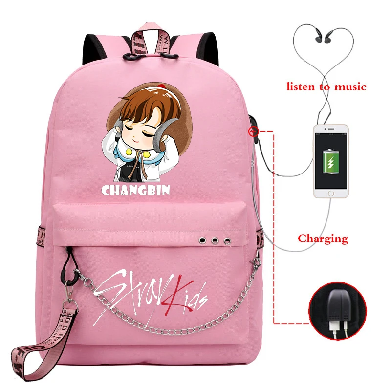 Бродячий Детский рюкзак, Mochila Feminina, Usb зарядка, школьные сумки для девочек-подростков, Kpop Bookbag, женский рюкзак, рюкзак для ноутбука, рюкзак для путешествий - Цвет: 810-JX-Straykids 1