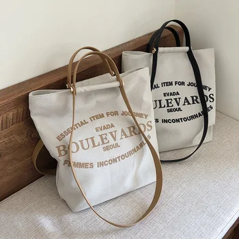 

2019 New Woman Tote Bag Fashion Letter Canvas Handbag Big Capacity Shopping Travel Bag Women Casual Shoulder Crossbody Bags