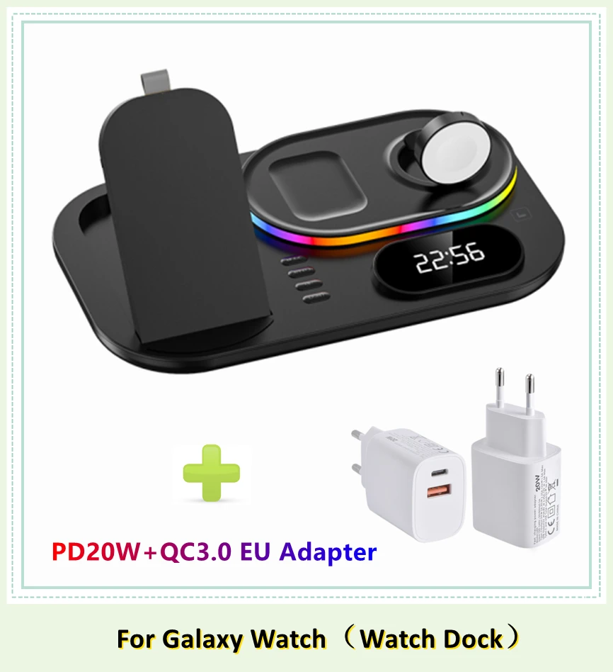 2022 RGB Wireless Charger Dock Qi 4 in 1 Charging Station Compatible with Apple Airpods iPhone 12 13 Samsung S21 Galaxy Watch 