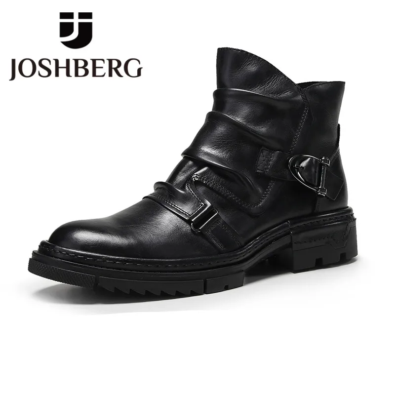 

JOSHBERG New 2020 Mens Boots Anti-Slip British Style Cow Leather Male Shoes Street Style Mens Dress Boots Chaussure Securite