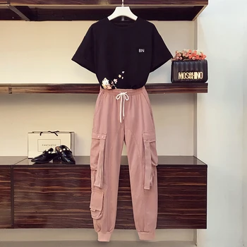 

oversized fashion top and pants tracksuit for women suit Plus Size New Style 2020 Sets Women Casual Fashion T-Shirt Shorts Suit