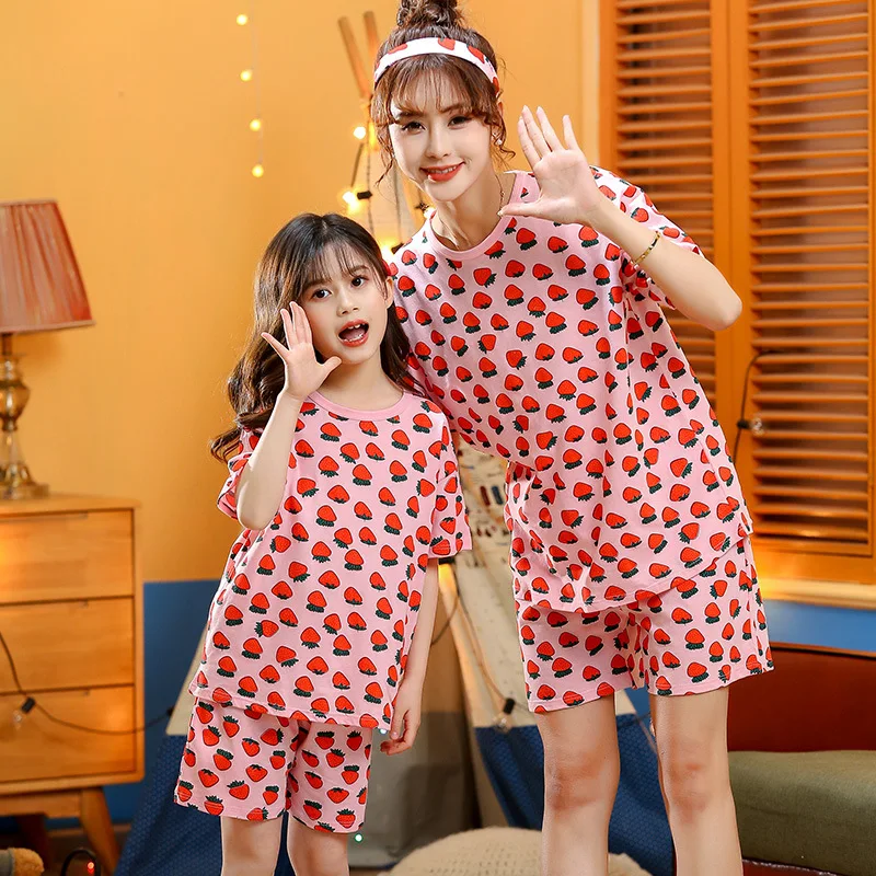 Mother & Kids Matching Clothing Sets Family Pajamas Vestidos Summer Cotton Family Look Girls Clothes Mother and Daughter Clothes