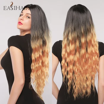 

EASIHAIR Long Black to Brown Ombre Wigs Wave Synthetic Soft Hair Daily Natural Hair Heat Resistant Women Cosplay Wig