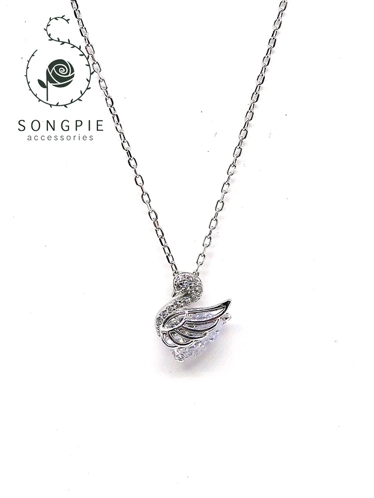 

925 Silver Fashion Lady Swan Necklace Shining Atmosphere Banquet Wedding Birthday Gift Jewelry