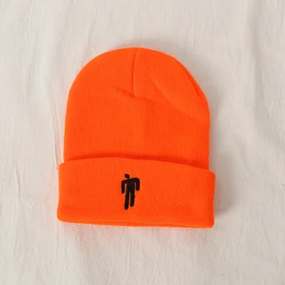 Billie Eilish Beanie 20 цветов вязаная зимняя шапка однотонный хип-хоп трикотажный свитер шляпа костюм капитана аксессуар подарки теплая зима - Цвет: orange