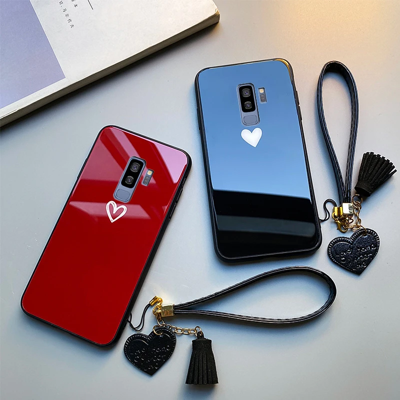 Чехол для Oneplus 7 Pro 6 с ремешком изображением сердца жесткий из закаленного стекла
