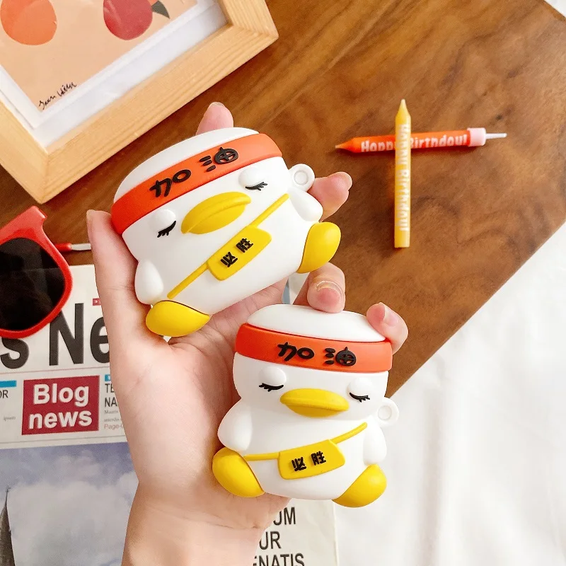 

Luxury 3D Cute Cheer Duck silicone Case For Apple Airpods 2 1 cover For Air pods 1 2 pro Case Wireless charging soft Cover Box