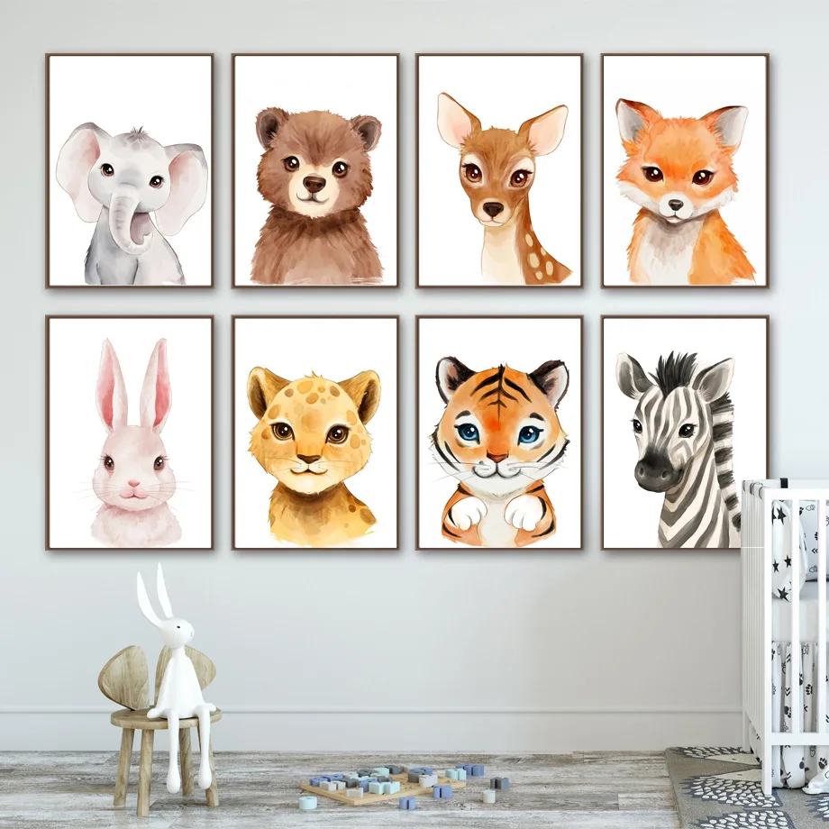 Elephant-Fox-Rabbit-Bear-Zebra-Tiger-Nursery-Wall-Art-Canvas-Painting-Nordic-Posters-And-Prints-Wall