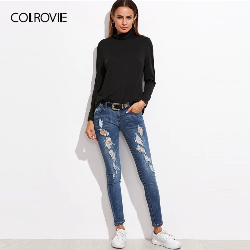 COLROVIE, ложный вырез, облегающая, ребристая вязка, футболка для женщин, приталенная, одноцветная, элегантные, тройники, осень, уличная одежда, базовые, эластичные, повседневные топы