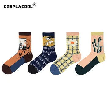 

[COSPLACOOL]Harajuku Floral Funny Socks Women Skarpetki Art Abstract Painting Cute Socks Femme Calcetines Mujer Sokken Skarpety