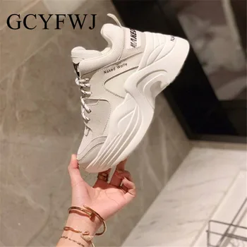 

GCYFWJ Women Sneakers Platform Genuine Leather Heighten Fashion Round Head Colour Mixture Female Shoes Zapatillas Mujer Casual