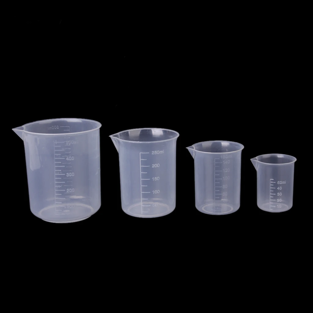 4pcs 50ml 150ml 250ml 500ml Plastic Graduated Measuring Beaker Liquid Cup Container Lab Kitchen