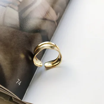

INS Authentic S925 Sterling Silver FINE Jewelry Gold Irregular Wave Band Ring two rows TLJ849