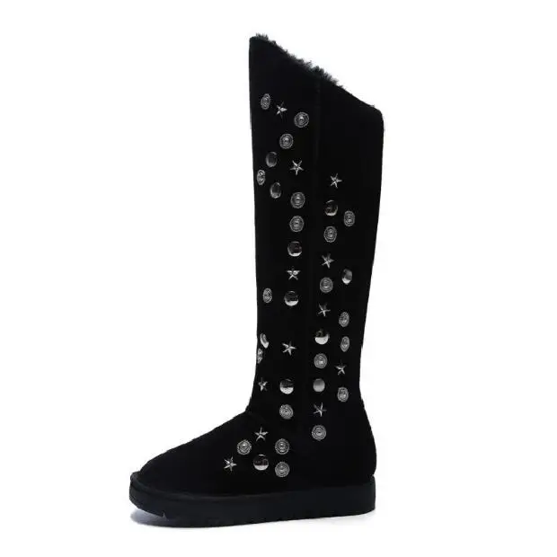 Sheepskin one rivet five-pointed stars handmade flat high-end women's boots warm snow boots