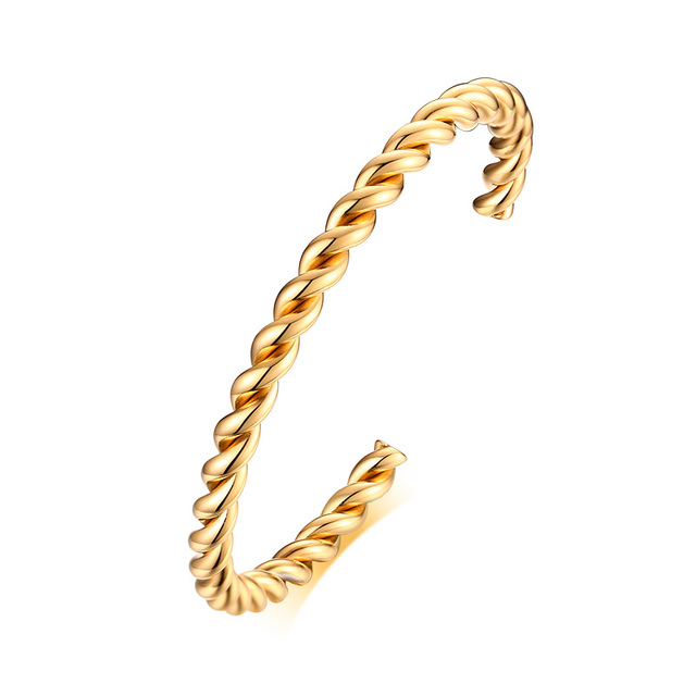 Bangle Open Cuff Bracelet 100% Stainless Steel Gold Tone Rope Twisted Bracelet Women Jewelry Minimalist Style