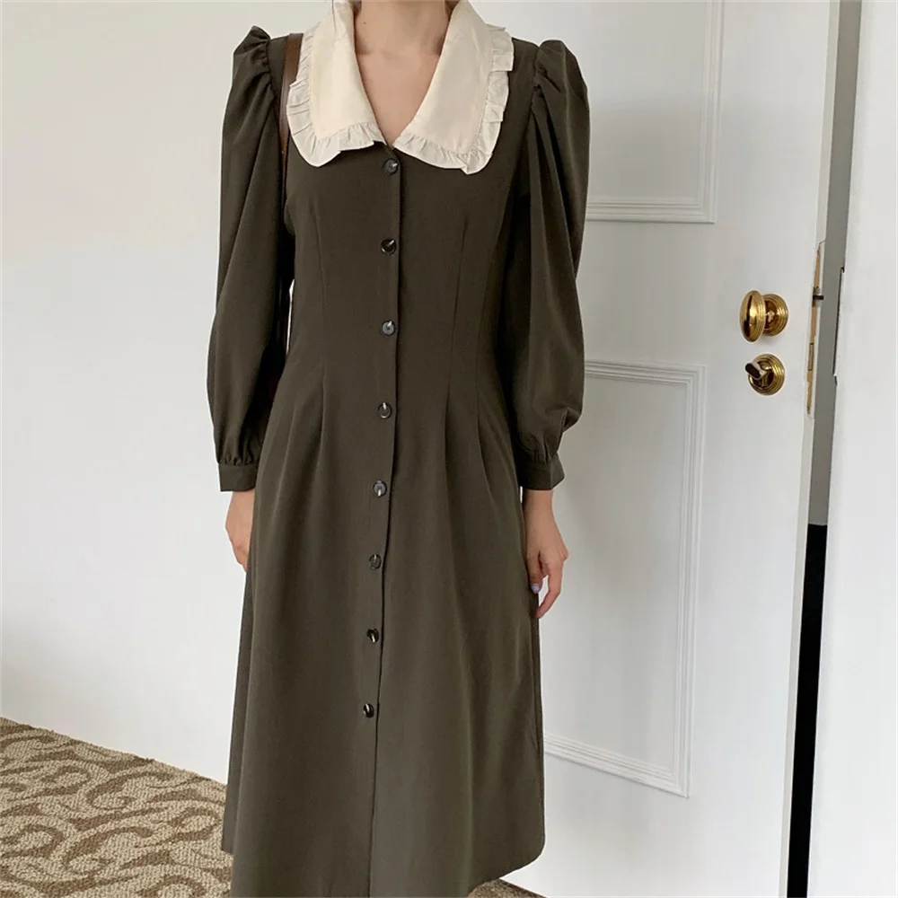 Alien Kitty Elegant French Puff Sleeve Long Dress Slim Casual High Waist New Chic Prom Autumn 2021 Hot OL Robe Women Vestidos | Женская