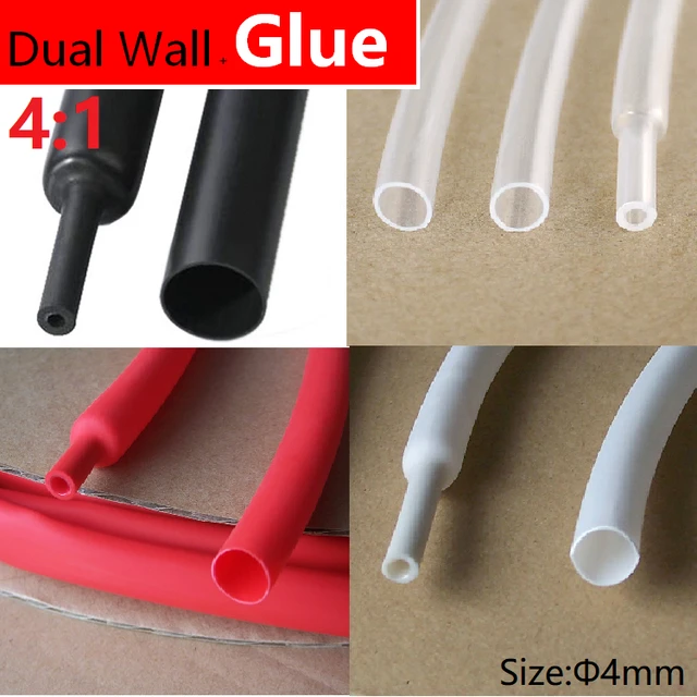 1 M 4mm Diamètre PE 4:1 Ratio Tube Thermorétractable Adhésif Doublé Double  Mur Avec Épais Colle Fil Wrap étanche Kit Câble Manches - AliExpress