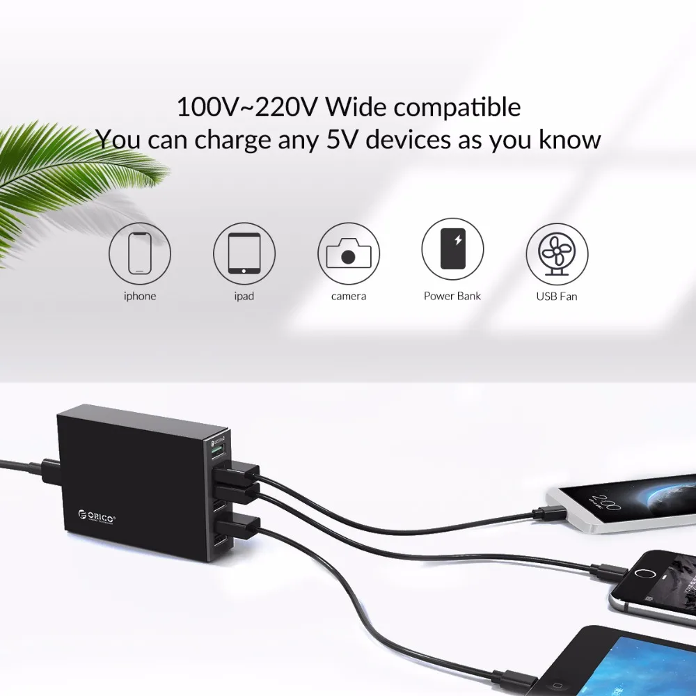 ORICO, 6 портов, умное настольное зарядное устройство, 4*2,4 А порта и 2* QC2.0, быстрое USB зарядное устройство для мобильного телефона, зарядное устройство для samsung, huawei, iPhone