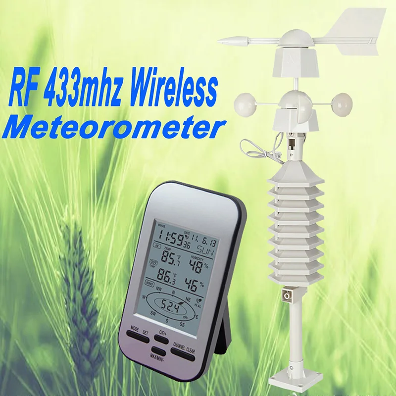 

Hot 433mhz Wireless Weather Station Clock Wind Speed Direction Sensor Temperature LSK99
