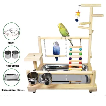 

Parrots Plays stand Perch with Ladder feeder Toys Bird Wood Playground Parrots feeding cup Swing Hanging Climbing Frame pet