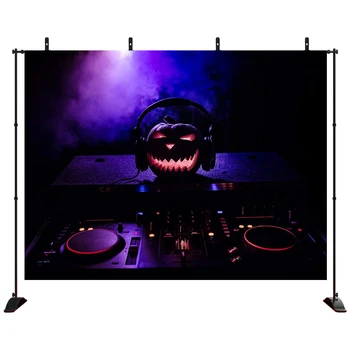 

Halloween Black Backdrop Mysterious Smoke Scary Pumpkin Grimace DJ Console Photography Background Cloth Hallowmas Party Props