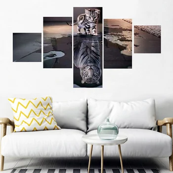 

Cat Reflection Tiger Pattern Diamond Embroidery Triptych Diamond Painting Cross Stitch 5 Panels Wall Art Mosaic Modular Picture