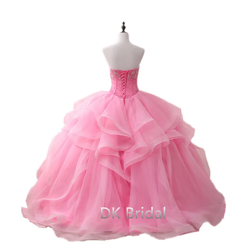 Розовые пышные платья для подростков Beadings Кристальный Тюль платья 15 лет Дебютант Милая шея Vestidos De 15 Anos