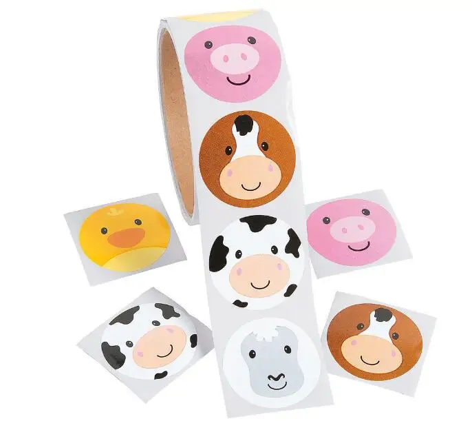 

2019 New Color farm animal sticker cartoon child special sticky paper 1 roll 100 stickers