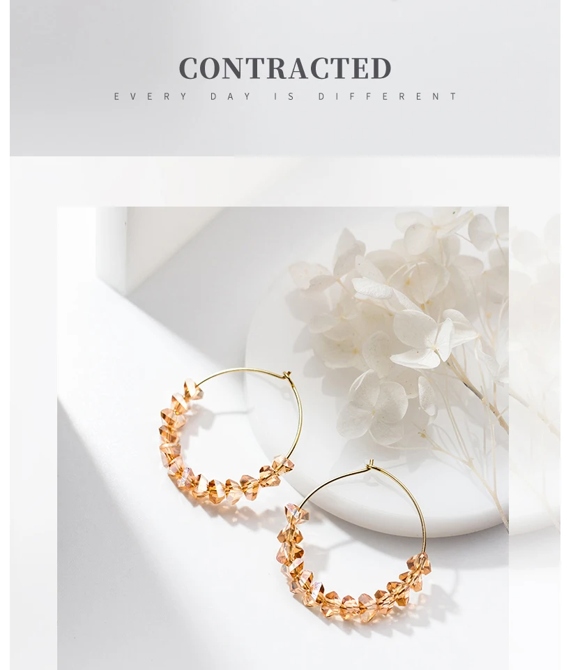 New Fashion Crystal Beads Big Circle Hoop Earrings 925 Sterling Silver Earring For Women Bohemian Wedding Engagement Jewelry (2)
