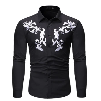 

New Men's Casual Beach Trend Shirt High Quality Long Sleeve Social Hawaii Hip Hop Shirt Print Slim Men's Street Dress Shirt