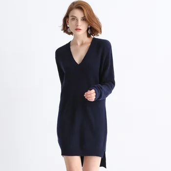 

Women's short short long sleeve sweater Knit women 2019 autumn new cashmere sweater V-neck long-sleeved shirt long sweater