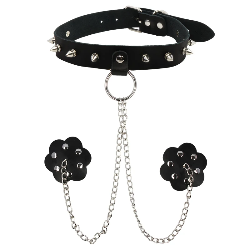 Genuine Leather Nipple Sticker Collar BDSM with Chain Rivet Sex Toys for Women Bondage Set Tools Female Men Erotic Games |