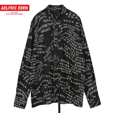 Aelfric Eden модные мужские рубашки с буквенным принтом Harajuku Уличная Повседневная хлопковая хип хоп лента мужская верхняя одежда с длинными рукавами