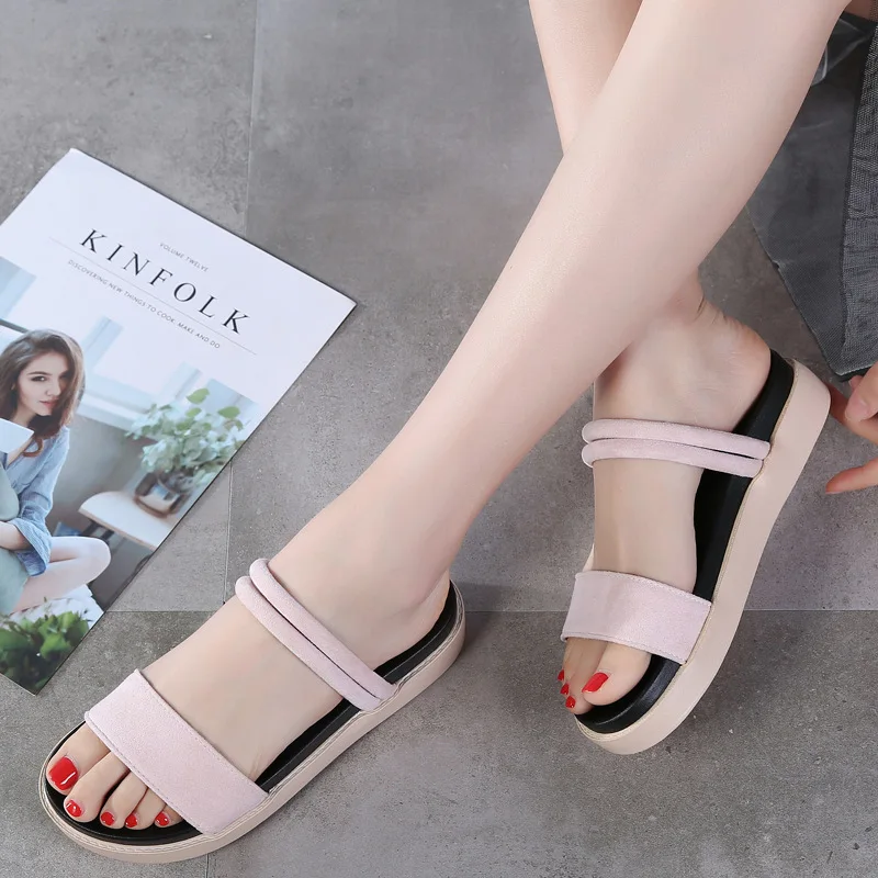 

New Style Summer Outdoor Casual Extra High WOMEN'S Sandals Simple Anti-slip Wear-Resistant Students Soft Girl Double Purpose Bea