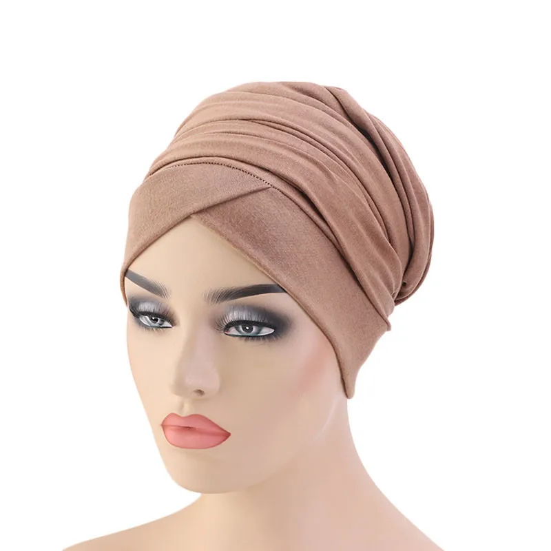 Turbante feminino de algodão liso e elástico,