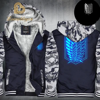 

Jacket Men Warm Fleece Zipper Coat 2019 Winter Thick Mens SportWear Tracksuit Attack on Titan Cosplay Costume Male Hoodies