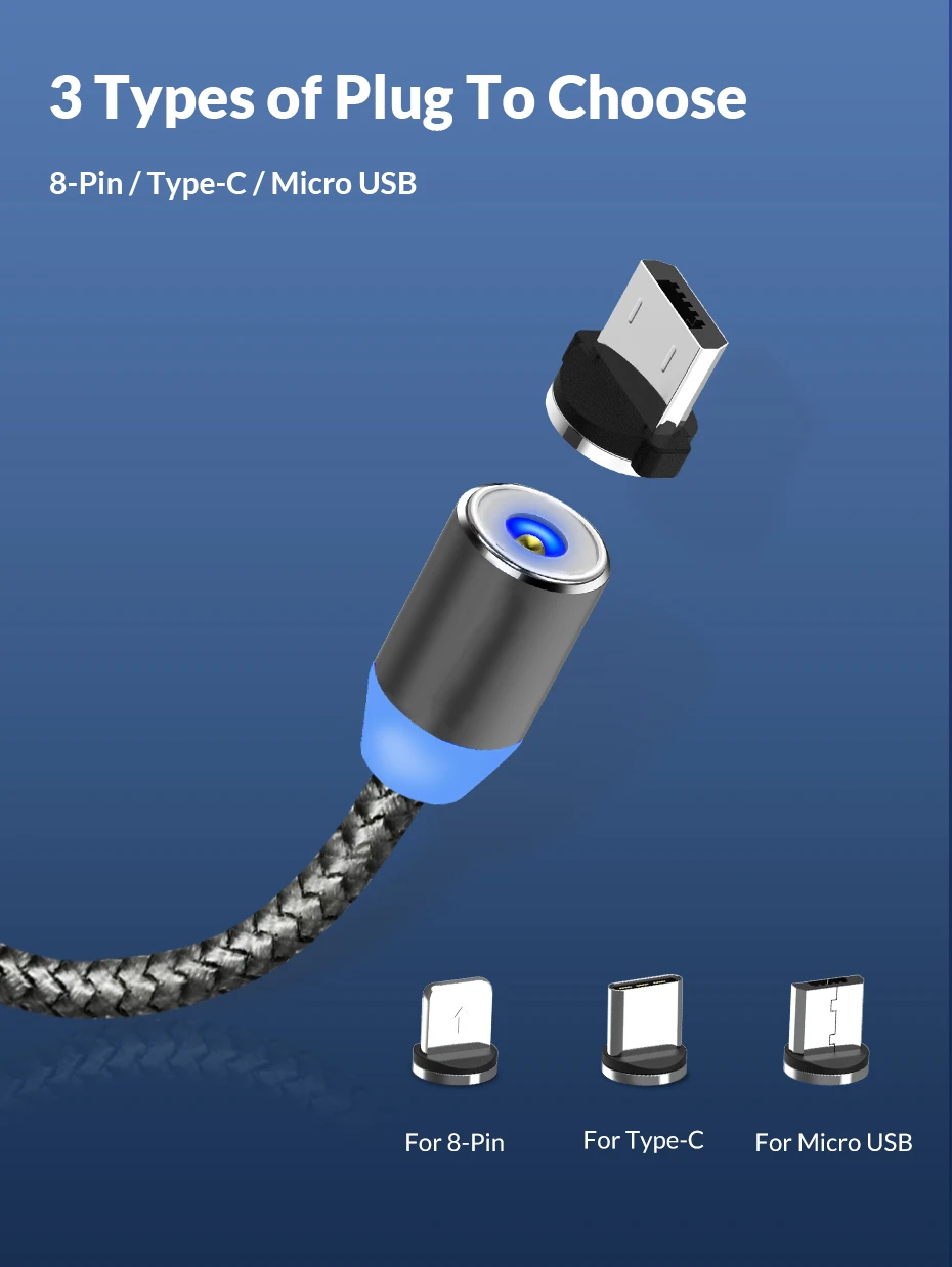 2.4A Быстрая зарядка светодиодный магнитный usb-кабель для IPhone 6 7 8 Plus 5s SE магнит IPad Air USB зарядное устройство кабель type C& Micro USB кабель