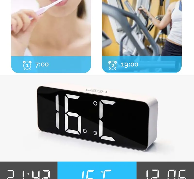 LED Digital Alarm Clock Temperature Date Display Desktop Mirror Clocks Home Table Decoration Electronic Clock