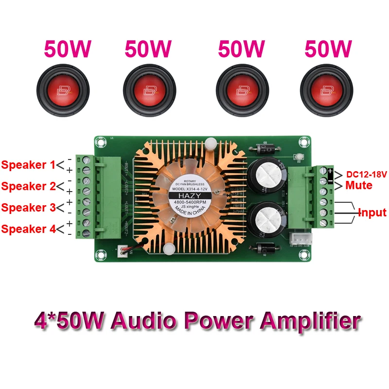 High Power TDA7388 DIY 4*50W Amplifier Automotive Audio 10W~100W Stereo Car 4 Channels Home Theater Digital HiFi AMP 12V 2