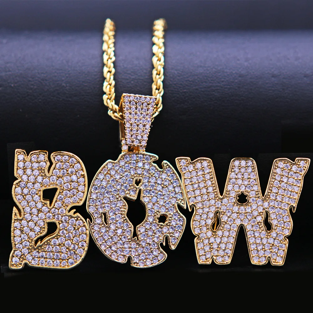 

Custom Letters Pendants Necklaces For Unisex Iced Out Name Hip Hop Gold Silver Color Nameplate Tennis Chain Fashion Jewelry