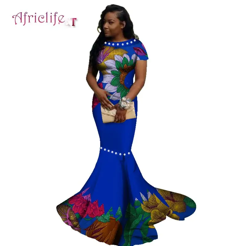 Африканские длинные платья для женщин, Африканский воск, цветочный принт, платье Базен Riche, одежда, традиционный жемчуг, дизайнерская одежда WY2608 - Цвет: 13