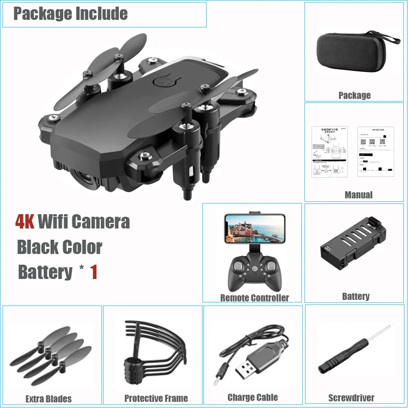Мини-Дрон 4K HD камера Wifi Трансмиссия квадрокоптера в реальном времени один ключ возврат RC вертолет Безголовый режим складной Дрон игрушки - Цвет: 1 Bat 4K Cam Black