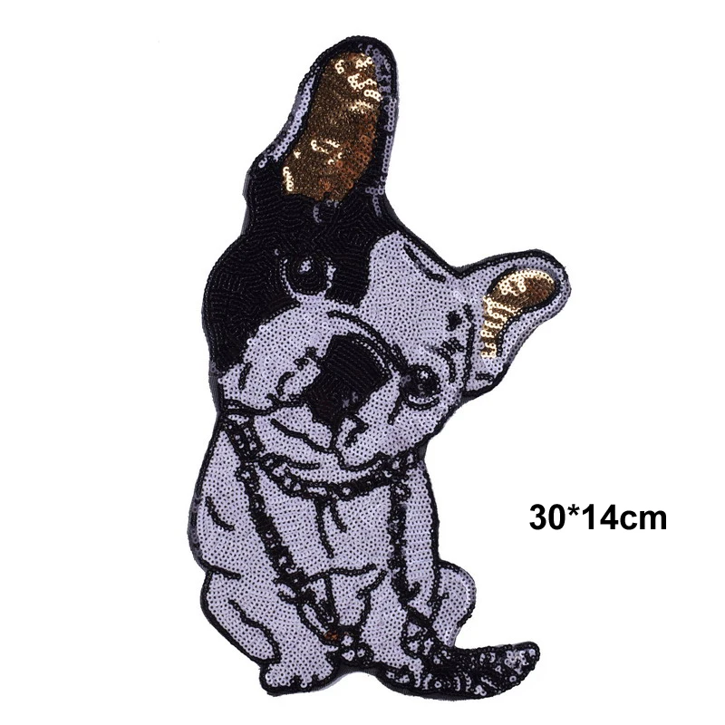 Мультфильм вышитые наклейки вышивать на пачках собака породы бульдог блестки патч моющиеся для украшения одежды NL302