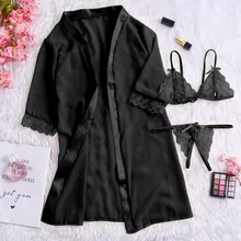 Женская пижама, женское сексуальное белье, кружевная пижама, атласный костюм из трех частей, нижнее белье, пижамный комплект, пижама женска