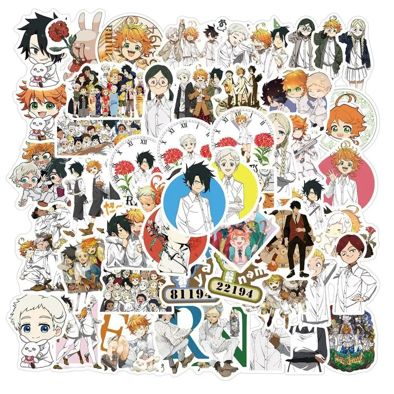 50 unidades/pacote anime japonês o prometido neverland adesivos para notebook motocicleta skate computador do telefone móvel brinquedo dos desenhos animados
